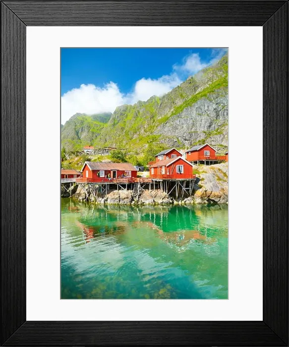 Framed Print : Lofoten Islands, traditional red wooden rorbu hut on Moskenesoya Island, Norway Framed Print : Lofoten Islands, traditional red wooden rorbu hut on Moskenesoya Island, Norway