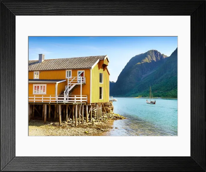 Framed Print : Traditional wooden stilt house, Mosjoen, Norway Framed Print : Traditional wooden stilt house, Mosjoen, Norway