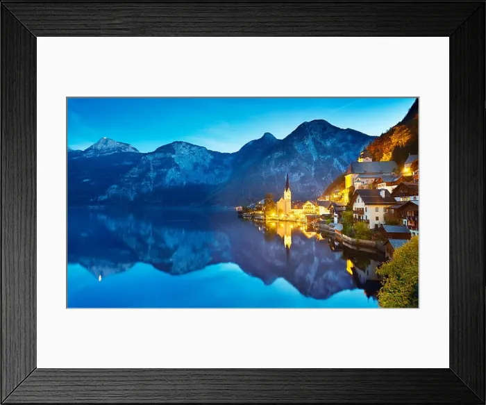 Framed Print : Hallstatt mountain village at evening, Salzkammergut, Austrian Alps, Austria, UNESCO Framed Print : Hallstatt mountain village at evening, Salzkammergut, Austrian Alps, Austria, UNESCO