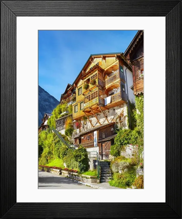 Framed Print : Hallstatt village - typical house, Salzkammergut, Upper Austria