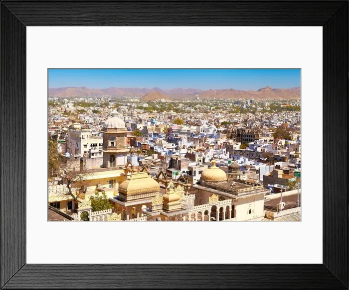 Framed Print : Aerial view of Udaipur town from the City Palace, Udaipur, Rajasthan, India Framed Print : Aerial view of Udaipur town from the City Palace, Udaipur, Rajasthan, India