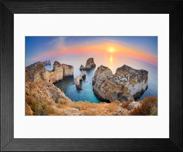Framed Print : Sunrise at Algarve beach near Lagos, Ponta da Piedade, Algarve, Portugal Framed Print : Sunrise at Algarve beach near Lagos, Ponta da Piedade, Algarve, Portugal
