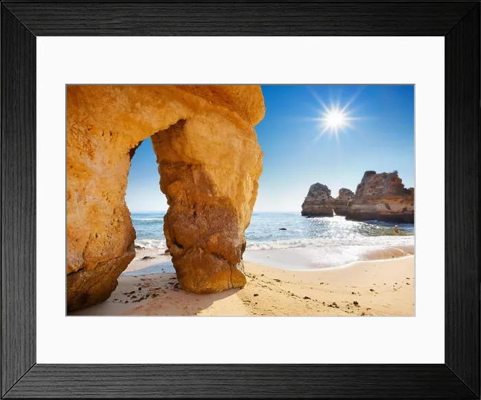 Framed Print : Landscape with the sun, Algarve beach near Lagos, Portugal Framed Print : Landscape with the sun, Algarve beach near Lagos, Portugal