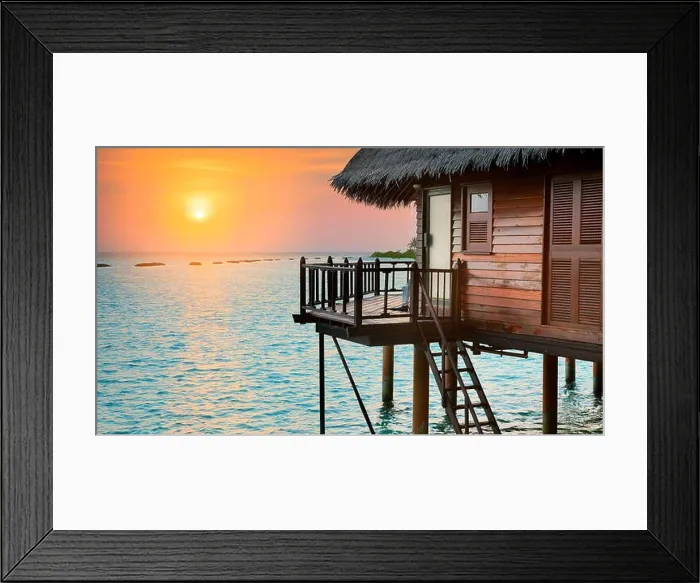 Framed Print : Tropical sunset landscape at Maldives Island, Indian Ocean Framed Print : Tropical sunset landscape at Maldives Island, Indian Ocean
