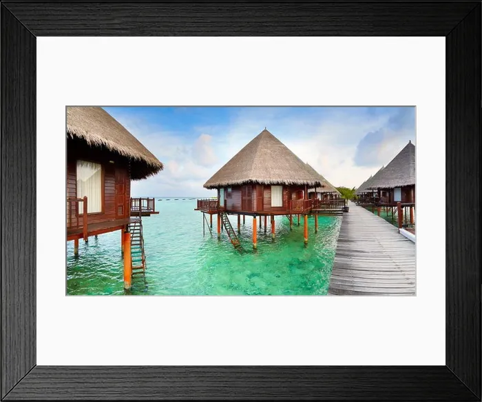 Framed Print : Bungalows at Maldives Island Framed Print : Bungalows at Maldives Island