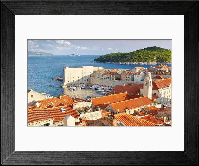 Framed Print : Dubrovnik Old Town, aerial view from City Walls to Harbour, Croatia Framed Print : Dubrovnik Old Town, aerial view from City Walls to Harbour, Croatia