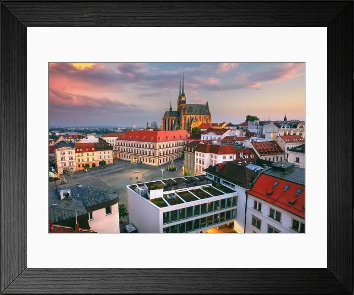 Framed Print : Brno, Czech Republic. Aerial cityscape image of Brno, second largest city in Czech Republic with the Cathedral of St. Peter and Paul at summer sunset Framed Print : Brno, Czech Republic. Aerial cityscape image of Brno, second largest city in Czech Republic with the Cathedral of St. Peter and Paul at summer sunset
