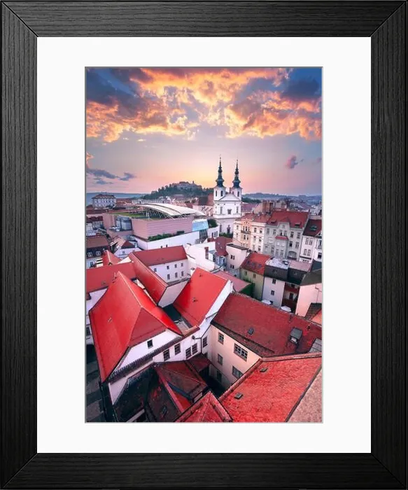 Framed Print : Brno, Czech Republic. Aerial cityscape image of Brno, second largest city in Czech Republic at summer sunset Framed Print : Brno, Czech Republic. Aerial cityscape image of Brno, second largest city in Czech Republic at summer sunset