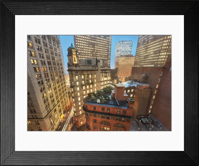 Framed Print : New York, New York, USA amongst the historic skyscrapers of lower Manhattan at dusk Framed Print : New York, New York, USA amongst the historic skyscrapers of lower Manhattan at dusk