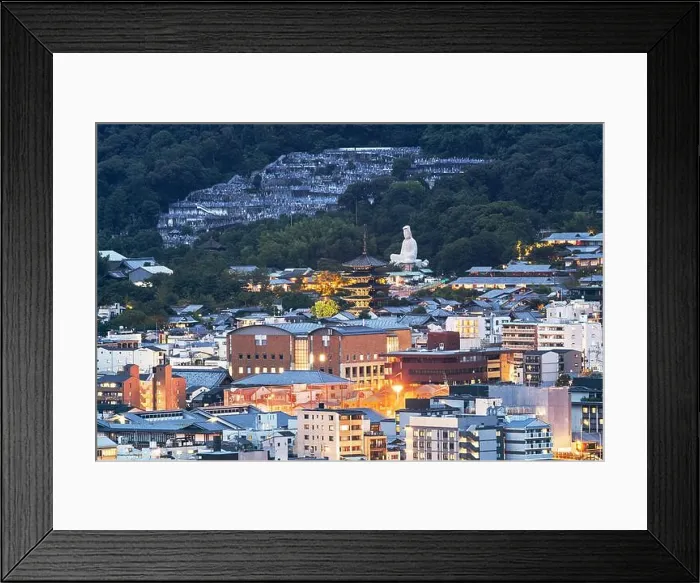 Framed Print : Historic and modern buildings in Kyoto, Japan at twilight Framed Print : Historic and modern buildings in Kyoto, Japan at twilight