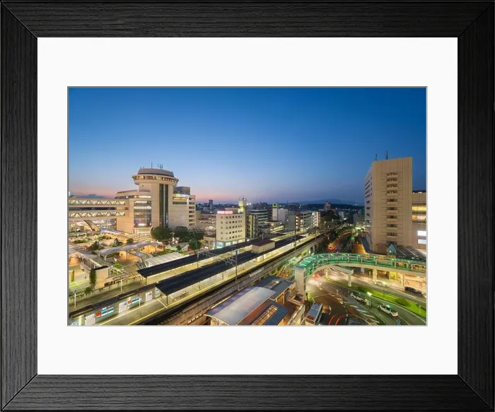 Framed Print : Toyotashi, Aichi, Japan skyline above the main station at twilight Framed Print : Toyotashi, Aichi, Japan skyline above the main station at twilight