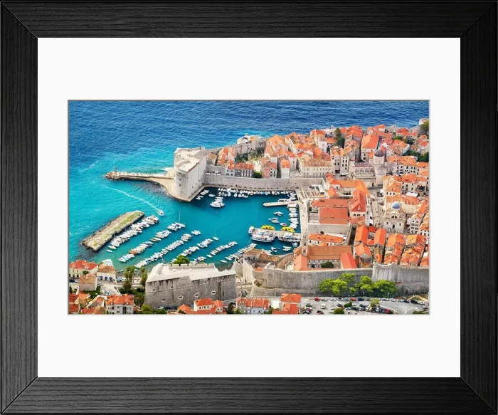 Framed Print : Dubrovnik old town, elevated view to harbor, Croatia Framed Print : Dubrovnik old town, elevated view to harbor, Croatia