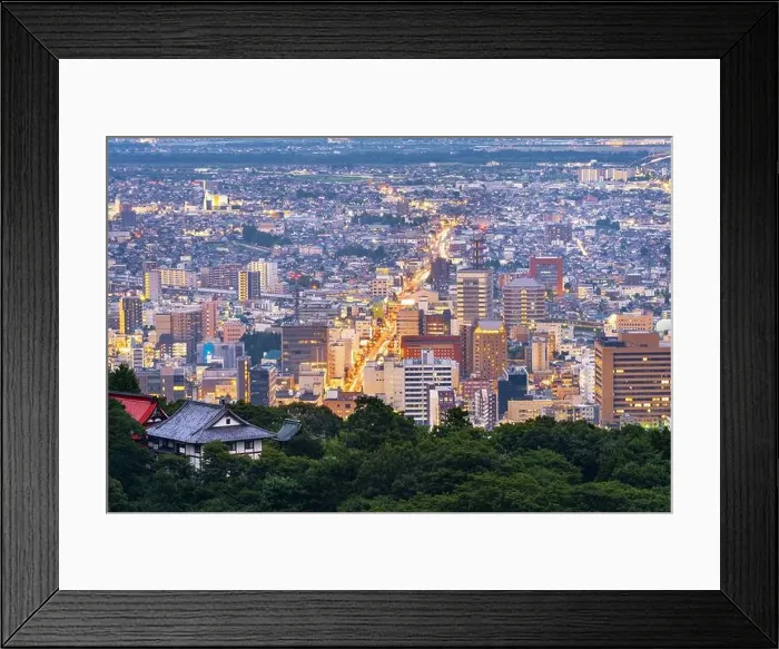 Framed Print : Nagano City, Japan at dusk from Asahi Mountain Framed Print : Nagano City, Japan at dusk from Asahi Mountain