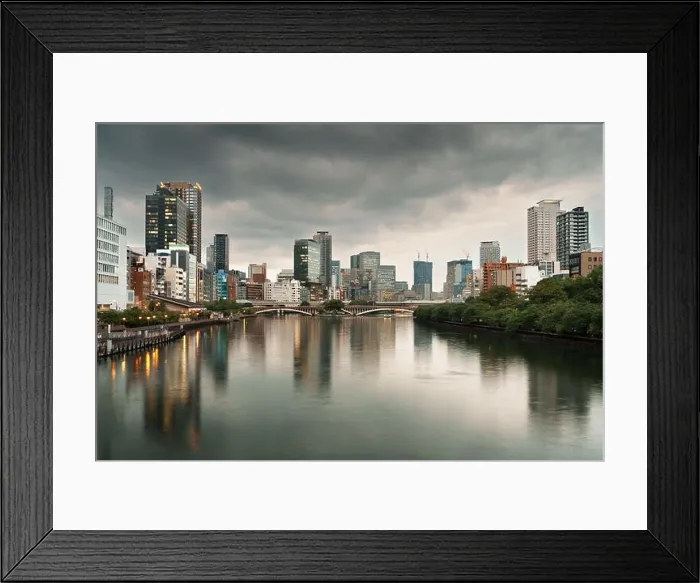 Framed Print : Osaka, Japan cityscape on the river at dusk Framed Print : Osaka, Japan cityscape on the river at dusk