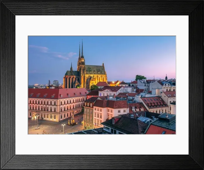 Framed Print : Brno, Czech Republic. Aerial cityscape image of Brno, second largest city in Czech Republic with the Cathedral of St. Peter and Paul at summer sunset Framed Print : Brno, Czech Republic. Aerial cityscape image of Brno, second largest city in Czech Republic with the Cathedral of St. Peter and Paul at summer sunset