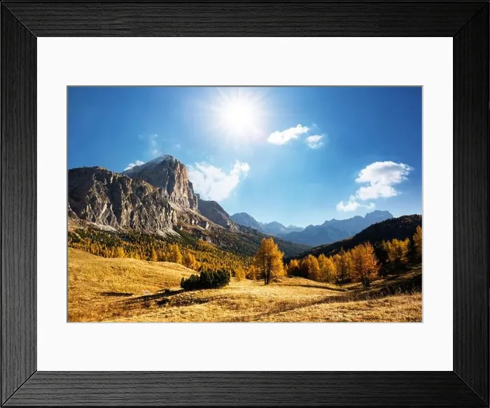 Framed Print : Incredible autumn view at Italian Dolomite Alps. Orange larches forest and foggy mountains peaks on background. Dolomites, Italy Framed Print : Incredible autumn view at Italian Dolomite Alps. Orange larches forest and foggy mountains peaks on background. Dolomites, Italy