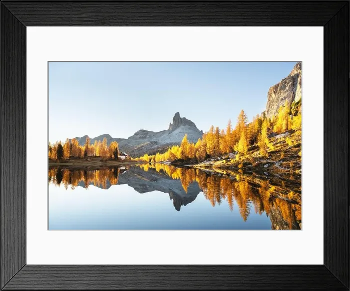 Framed Print : Picturesque view on Federa Lake in sunrise time. Autumn mountains landscape with Lago di Federa and bright orange larches in the Dolomite Apls Framed Print : Picturesque view on Federa Lake in sunrise time. Autumn mountains landscape with Lago di Federa and bright orange larches in the Dolomite Apls