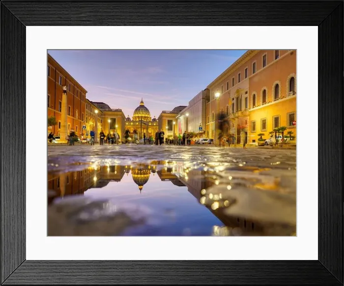 Framed Print : Wonderful view of St Peter Cathedral, Vatican, Rome, Italy. Sunset sky with night city lights Framed Print : Wonderful view of St Peter Cathedral, Vatican, Rome, Italy. Sunset sky with night city lights