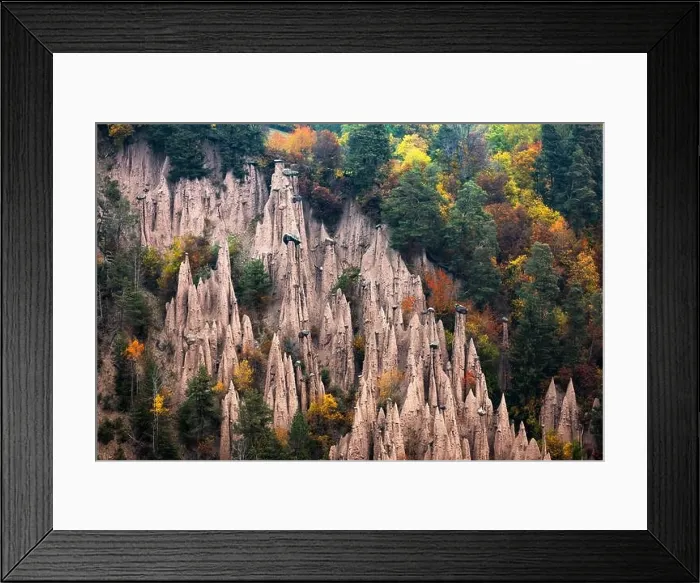 Framed Print : Picturesque view on natural earth pyramids in autumn season. Renon, Ritten, Dolomites, South Tyrol, Italy Framed Print : Picturesque view on natural earth pyramids in autumn season. Renon, Ritten, Dolomites, South Tyrol, Italy