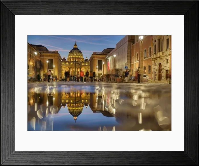 Framed Print : Wonderful view of St Peter Cathedral, Vatican, Rome, Italy. Sunset sky with night city lights Framed Print : Wonderful view of St Peter Cathedral, Vatican, Rome, Italy. Sunset sky with night city lights