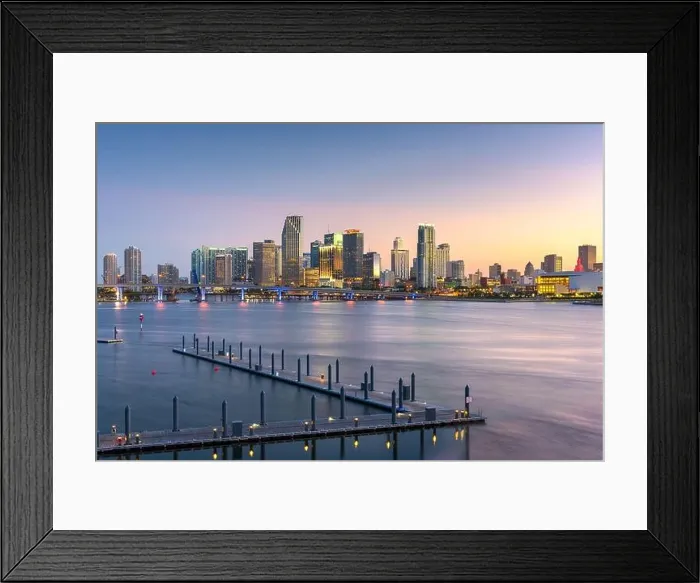 Framed Print : Miami, Florida, USA skyline on Bisayne Bay at dusk Framed Print : Miami, Florida, USA skyline on Bisayne Bay at dusk