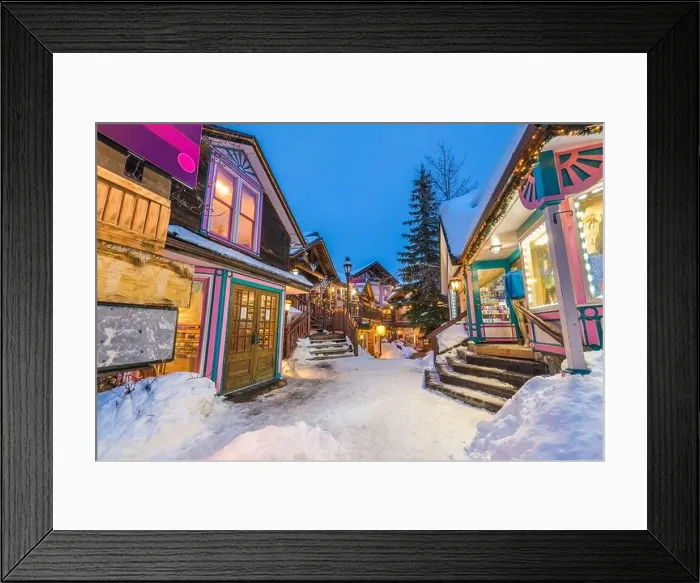 Framed Print : Breckenridge, Colorado, USA downtown streets at night in the winter with holiday lighting
