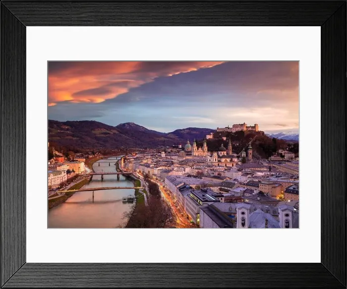 Framed Print : Salzburg, Austria. Cityscape image of the Salzburg, Austria with Salzburg Cathedral during beautiful winter sunset Framed Print : Salzburg, Austria. Cityscape image of the Salzburg, Austria with Salzburg Cathedral during beautiful winter sunset