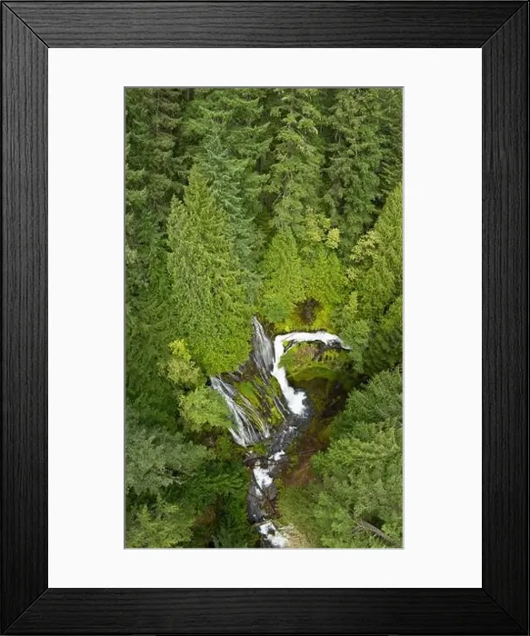 Framed Print : Seen from a bird's eye perspective, the impressive Panther Creek Falls flows through the Gifford Pinchot National Forest in Washington Framed Print : Seen from a bird's eye perspective, the impressive Panther Creek Falls flows through the Gifford Pinchot National Forest in Washington