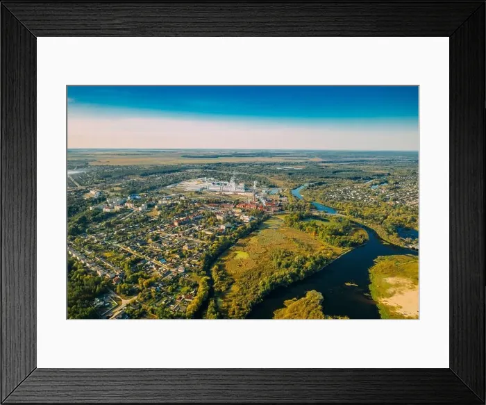 Framed Print : Dobrush, Gomel Region, Belarus. Aerial View Of Skyline Cityscape In Summer Day Framed Print : Dobrush, Gomel Region, Belarus. Aerial View Of Skyline Cityscape In Summer Day