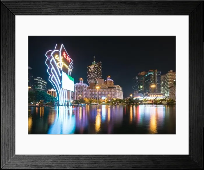 Framed Print : Macau, China - October 14, 2017: Night view of Macau (Macao). The Grand Lisboa is the tallest building in Macau (Macao) and the most distinctive part Framed Print : Macau, China - October 14, 2017: Night view of Macau (Macao). The Grand Lisboa is the tallest building in Macau (Macao) and the most distinctive part