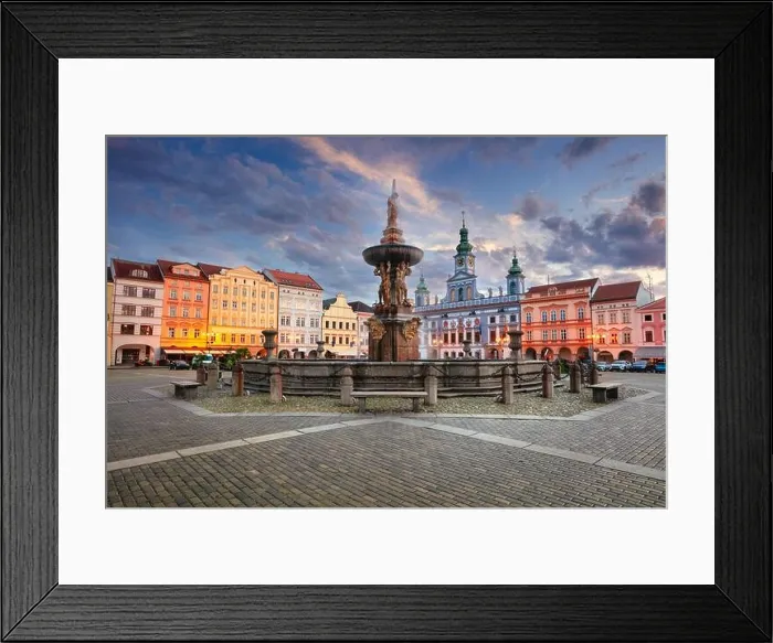 Framed Print : Ceske Budejovice, Czech Republic. Cityscape image of downtown Ceske Budejovice, Czech Republic with Premysl Otakar II Square and Samson Fountain at su Framed Print : Ceske Budejovice, Czech Republic. Cityscape image of downtown Ceske Budejovice, Czech Republic with Premysl Otakar II Square and Samson Fountain at su