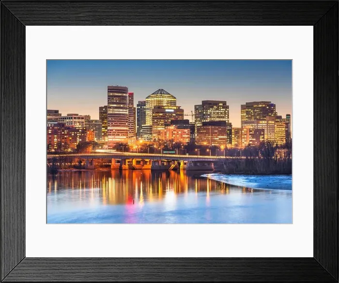 Framed Print : Rossyln, Arlington, Virginia, USA downtown city skyline at dusk on the Potomac River Framed Print : Rossyln, Arlington, Virginia, USA downtown city skyline at dusk on the Potomac River