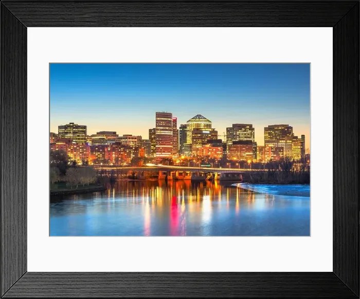 Framed Print : Rossyln, Arlington, Virginia, USA downtown city skyline at dusk on the Potomac River