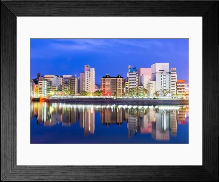 Framed Print : Hiroshima, Japan downtown cityscape on the Enko River at twilight Framed Print : Hiroshima, Japan downtown cityscape on the Enko River at twilight