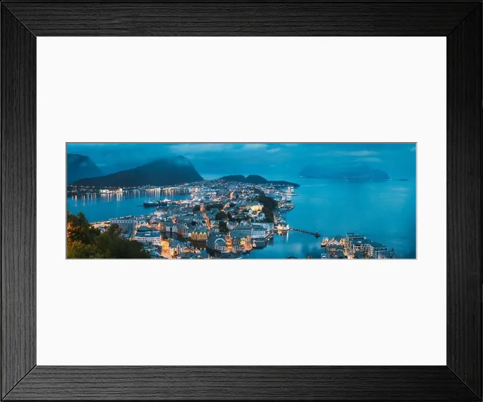 Framed Print : Alesund, Norway. Night View Of Alesund Skyline Cityscape. Historical Center In Summer Evening. Famous Norwegian Landmark And Popular Destination. Ale Framed Print : Alesund, Norway. Night View Of Alesund Skyline Cityscape. Historical Center In Summer Evening. Famous Norwegian Landmark And Popular Destination. Ale