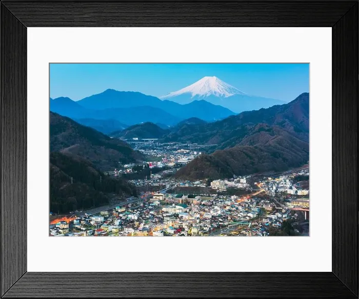 Framed Print : Otsuki, Japan Skyline with Mt. Fuji at twilight