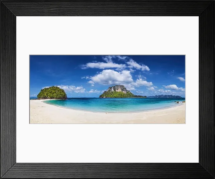 Framed Print : Tropical beach panorama with white sand and clear water, Andaman Sea, Thailand Framed Print : Tropical beach panorama with white sand and clear water, Andaman Sea, Thailand