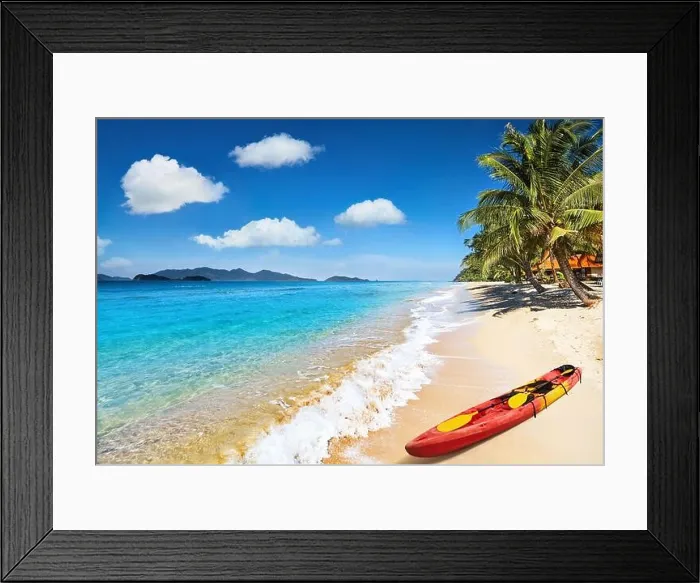 Framed Print : Paradise tropical beach with palm trees and clear sea Framed Print : Paradise tropical beach with palm trees and clear sea