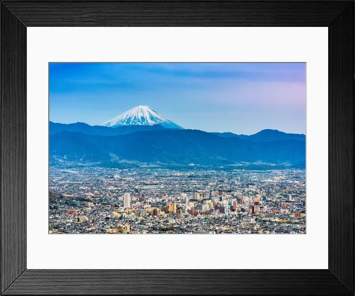 Framed Print : Kofu, Japan skyline with Mt. Fuji at dusk Framed Print : Kofu, Japan skyline with Mt. Fuji at dusk