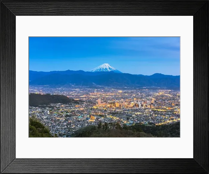 Framed Print : Kofu, Japan skyline with Mt. Fuji at dusk Framed Print : Kofu, Japan skyline with Mt. Fuji at dusk
