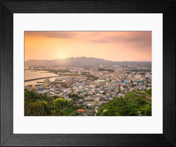 Framed Print : Nago, Okinawa, Japan downtown skyline at sunset Framed Print : Nago, Okinawa, Japan downtown skyline at sunset