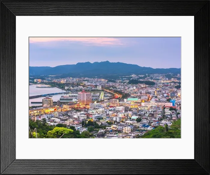 Framed Print : Nago, Okinawa, Japan downtown skyline at sunset Framed Print : Nago, Okinawa, Japan downtown skyline at sunset