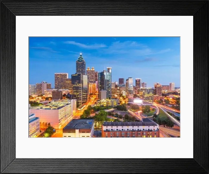Framed Print : Atlanta, Georgia, USA downtown cityscape from above at twilight Framed Print : Atlanta, Georgia, USA downtown cityscape from above at twilight