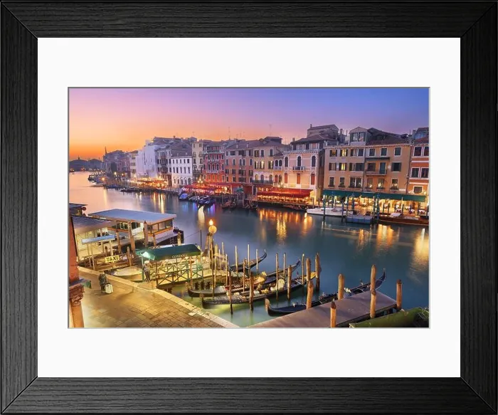 Framed Print : Venice, Italy overlooking boats and gondolas in the Grand Canal at dusk Framed Print : Venice, Italy overlooking boats and gondolas in the Grand Canal at dusk