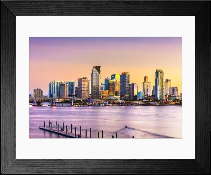 Framed Print : Miami, Florida, USA skyline on Bisayne Bay at dusk Framed Print : Miami, Florida, USA skyline on Bisayne Bay at dusk