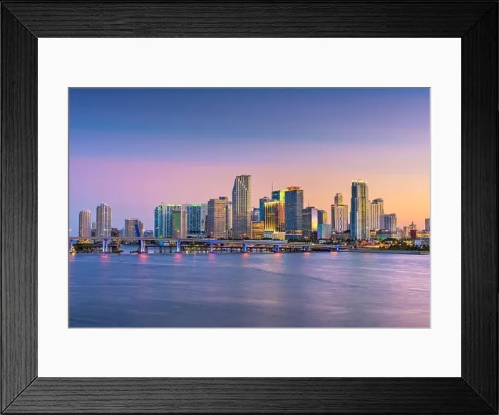 Framed Print : Miami, Florida, USA skyline on Bisayne Bay at dusk Framed Print : Miami, Florida, USA skyline on Bisayne Bay at dusk