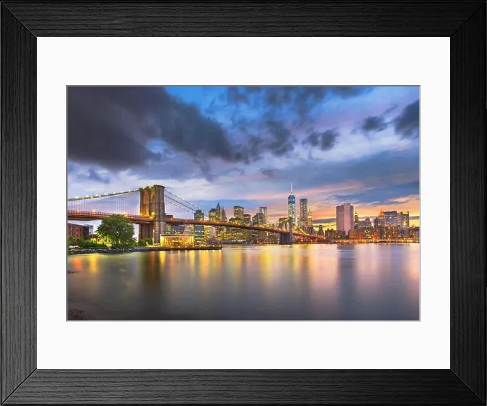 Framed Print : New York, New York, USA Lower Manhattan skyline on the East River at dusk