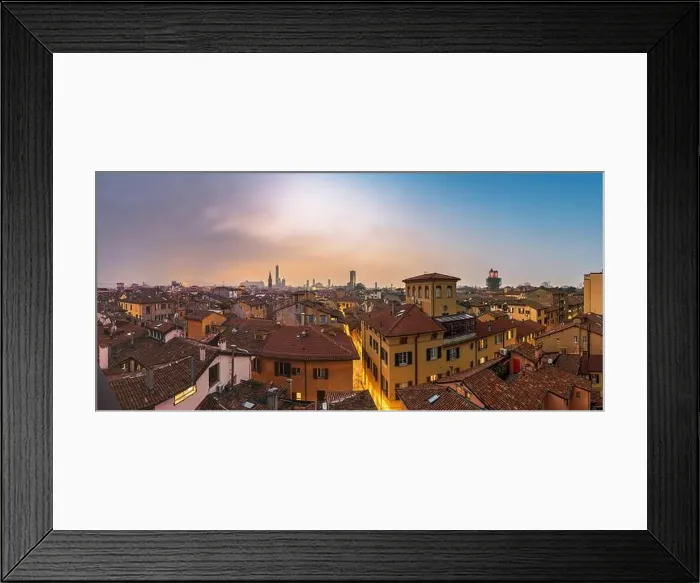 Framed Print : Bologna, Italy rooftop skyline and famous historic towers at dusk Framed Print : Bologna, Italy rooftop skyline and famous historic towers at dusk