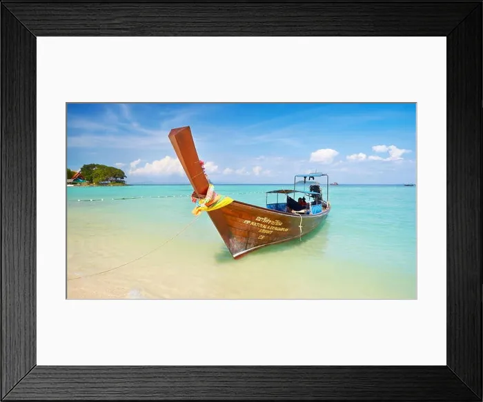 Framed Print : Thailand - Phi Phi Island, Phang Nga Bay, long tail boat Framed Print : Thailand - Phi Phi Island, Phang Nga Bay, long tail boat