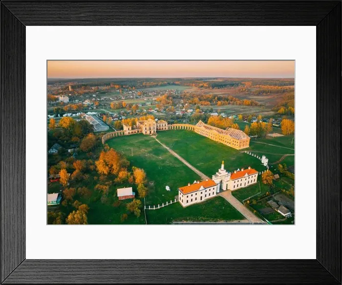 Framed Print : Ruzhany, Brest Region, Belarus. Cityscape Skyline In Autumn Sunny Evening. Bird's-eye View Of Ruzhany Palace. Famous Popular Historic Landmark Framed Print : Ruzhany, Brest Region, Belarus. Cityscape Skyline In Autumn Sunny Evening. Bird's-eye View Of Ruzhany Palace. Famous Popular Historic Landmark